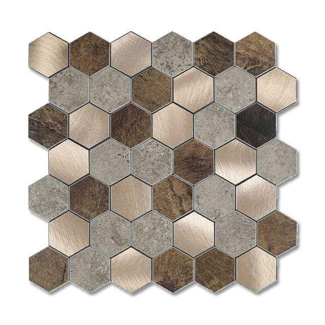 Crédence Adhésive Hexagone Cuivre Relief 3D V-Joint - vue alternative