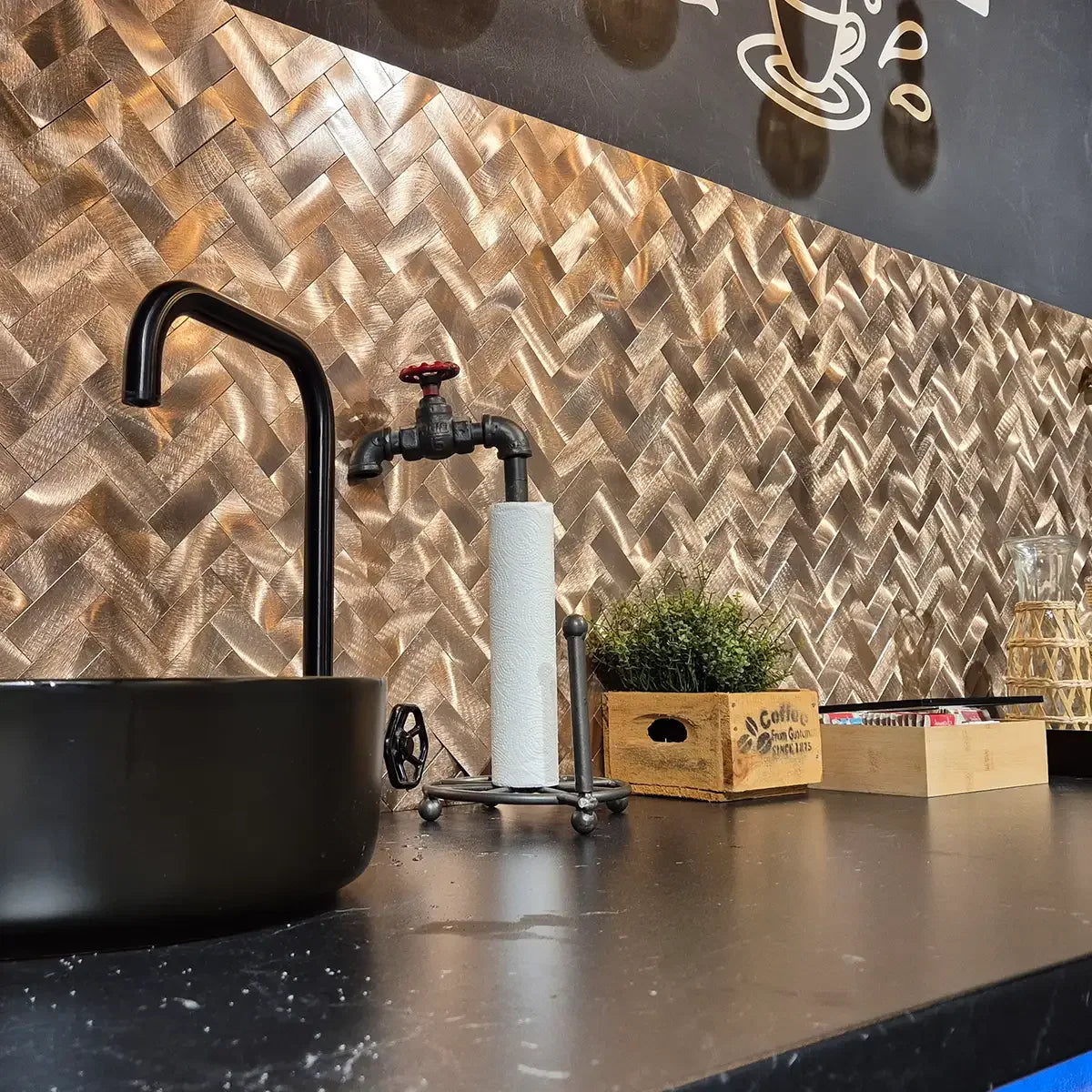 Credence Adhesive En Mosaique Chevron Doré Pour Cuisine - vue alternative
