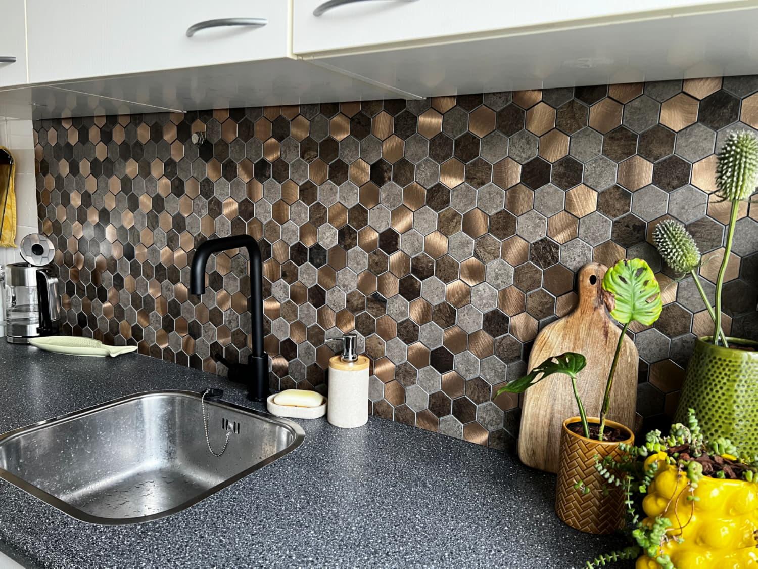 Crédence Adhésive Hexagone Cuivre Relief 3D V-Joint - vue alternative