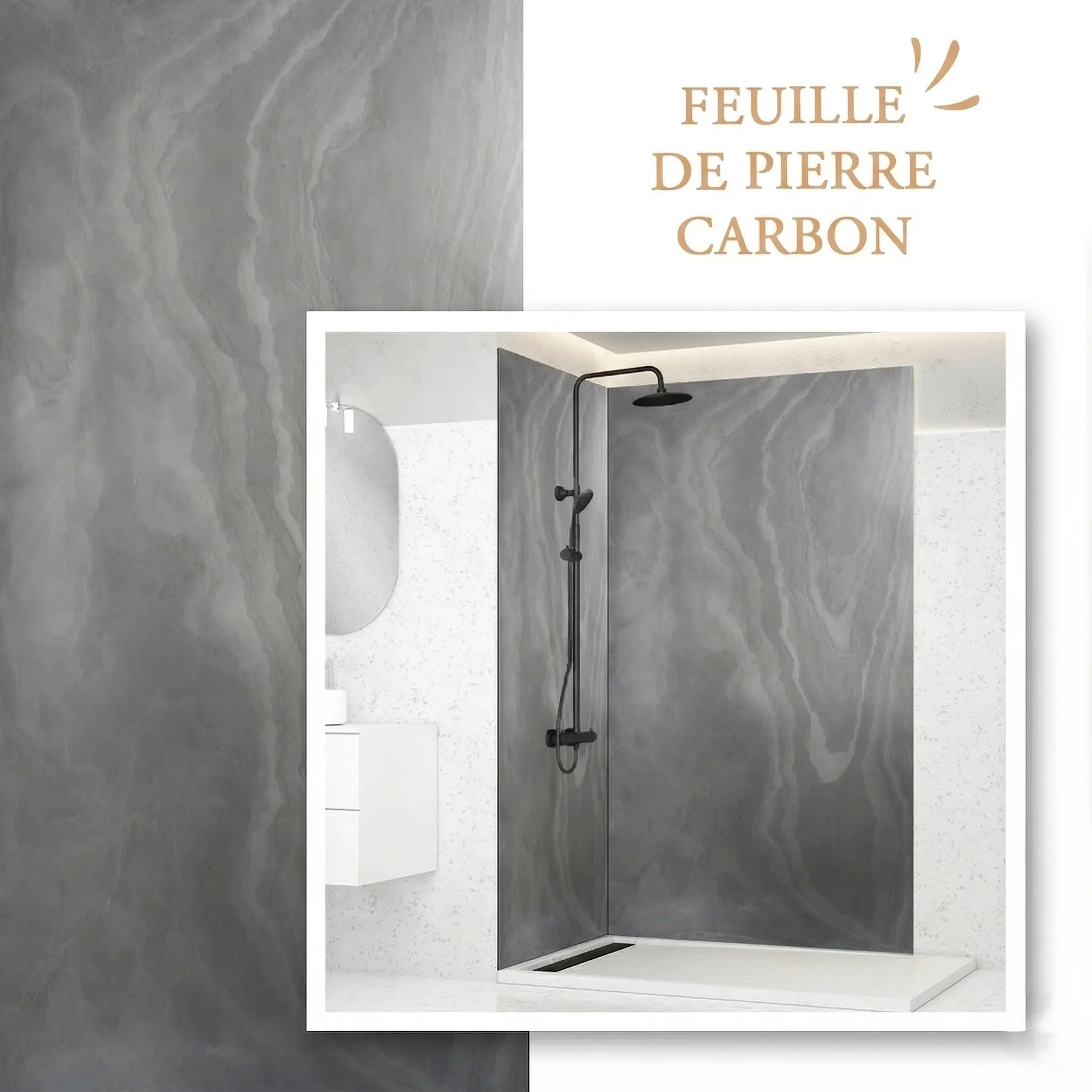 Feuille de Pierre Carbon Black Douche – Grand Format 260 x 120 cm - vue alternative