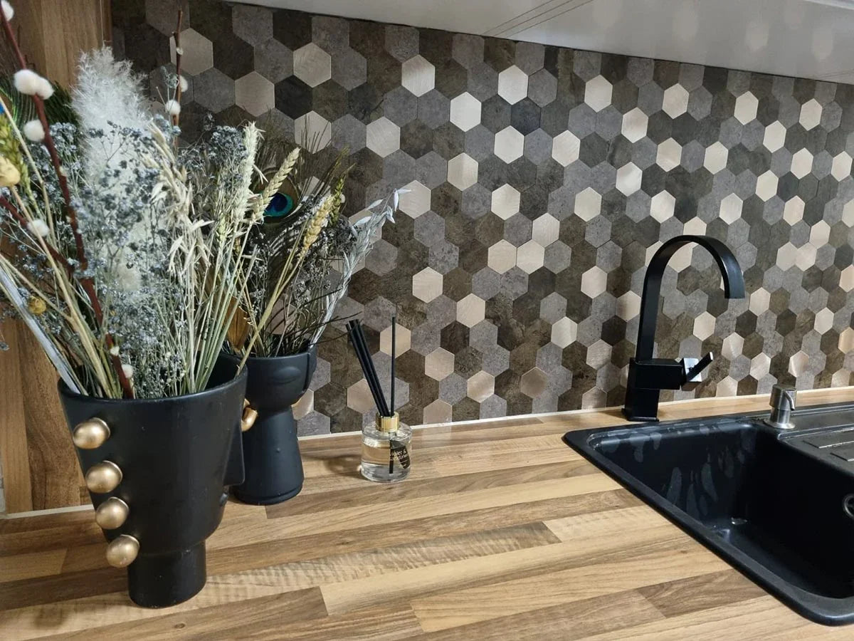 Mosaique Adhésive Hexagone Cuivre Marron Pour Crédence De Cuisine - vue alternative