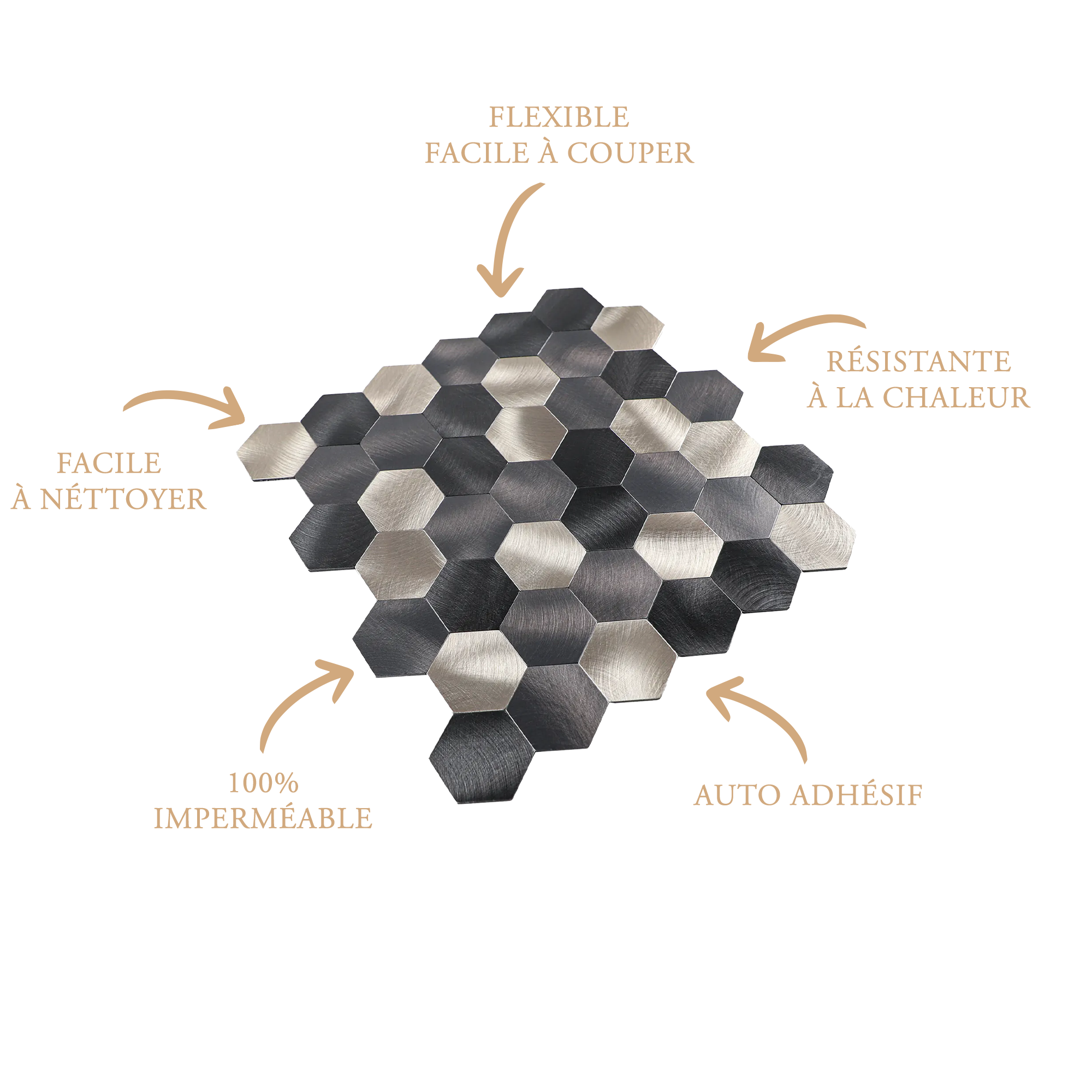 Crédence Mosaique Autocollant Noir Doré pour Cuisine et Salle de Bain - By My Deco