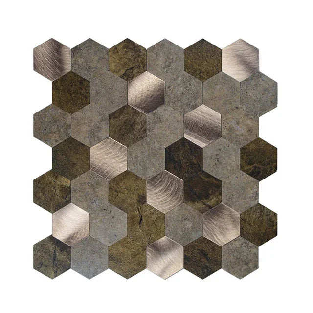 Mosaique Adhésive Hexagone Cuivre Marron Pour Crédence De Cuisine - vue alternative