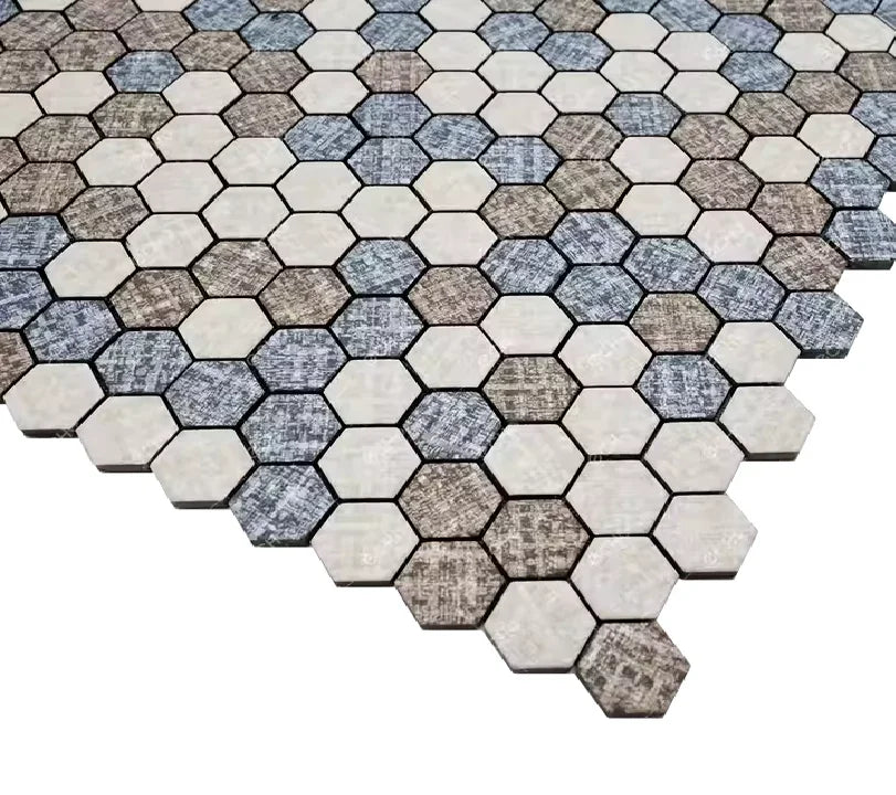 Crédence Adhésive - Mosaïque Petit Hexagone Bleu Gris beige - vue alternative