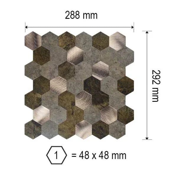 Mosaique Adhésive Hexagone Cuivre marron pour crédence de cuisine - By My Deco