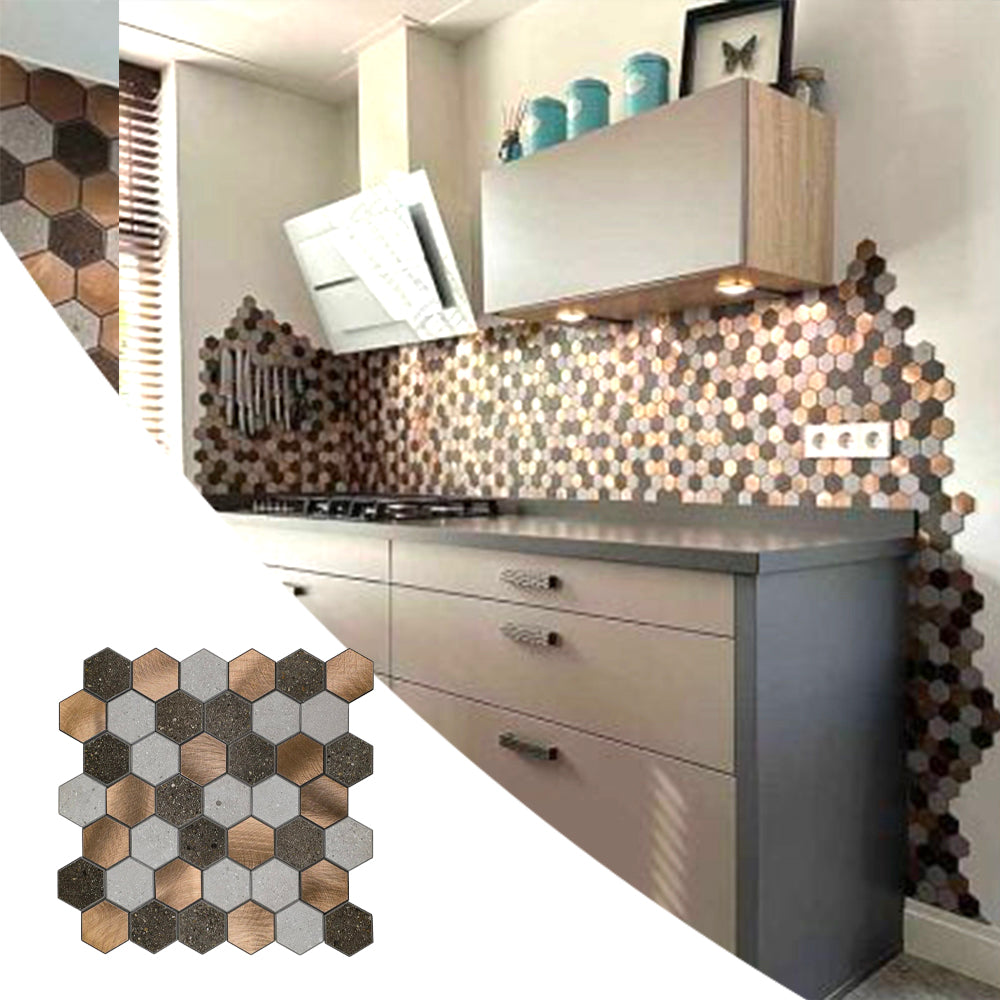 Crédence Adhésive - Mosaique Hexagonale Anthracite en Verre