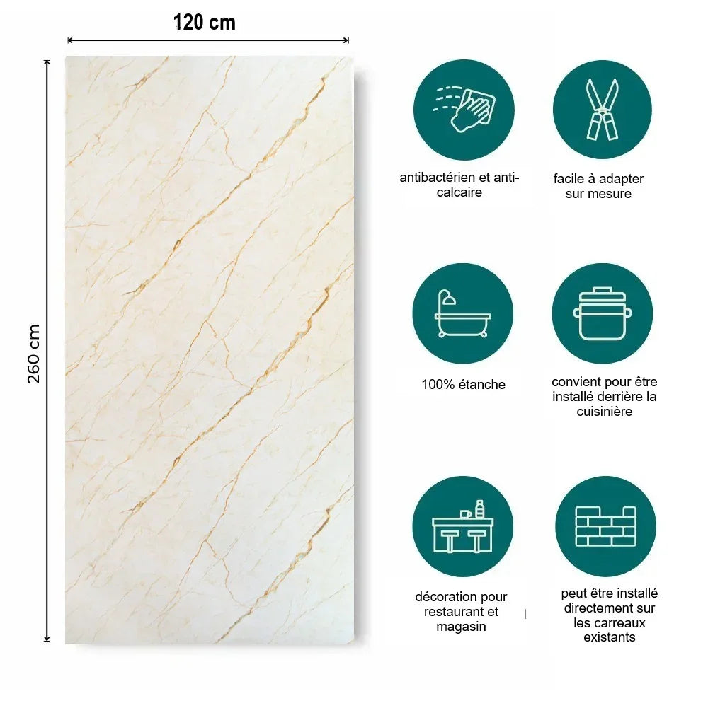 Plaque Mural PVC Imitation Marbre Beige Brillant étanche
