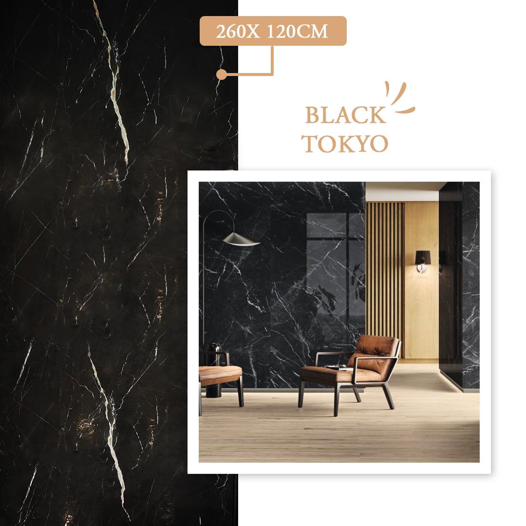 Panneau Mural PVC Marbre Noir - Impérmeable 260x120x0.3cm