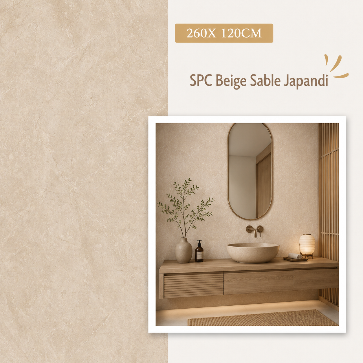 Panneau SPC Beige Sable Japandi – Effet Pierre Mat 260×120 cm - vue alternative