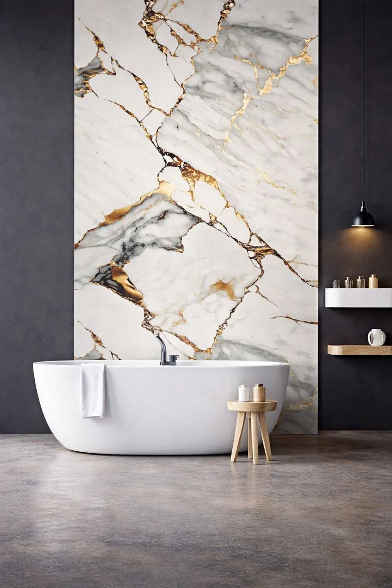 Panneau Mural PVC Marbre Qatar – Veiné doré, Facile a Poser - vue alternative