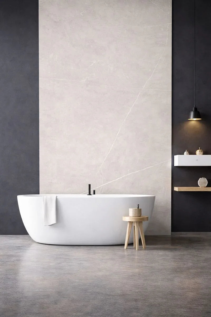 Panneau Mural Salle de bain SPC Marbre Beige Taupe Mat – Étanche - vue alternative