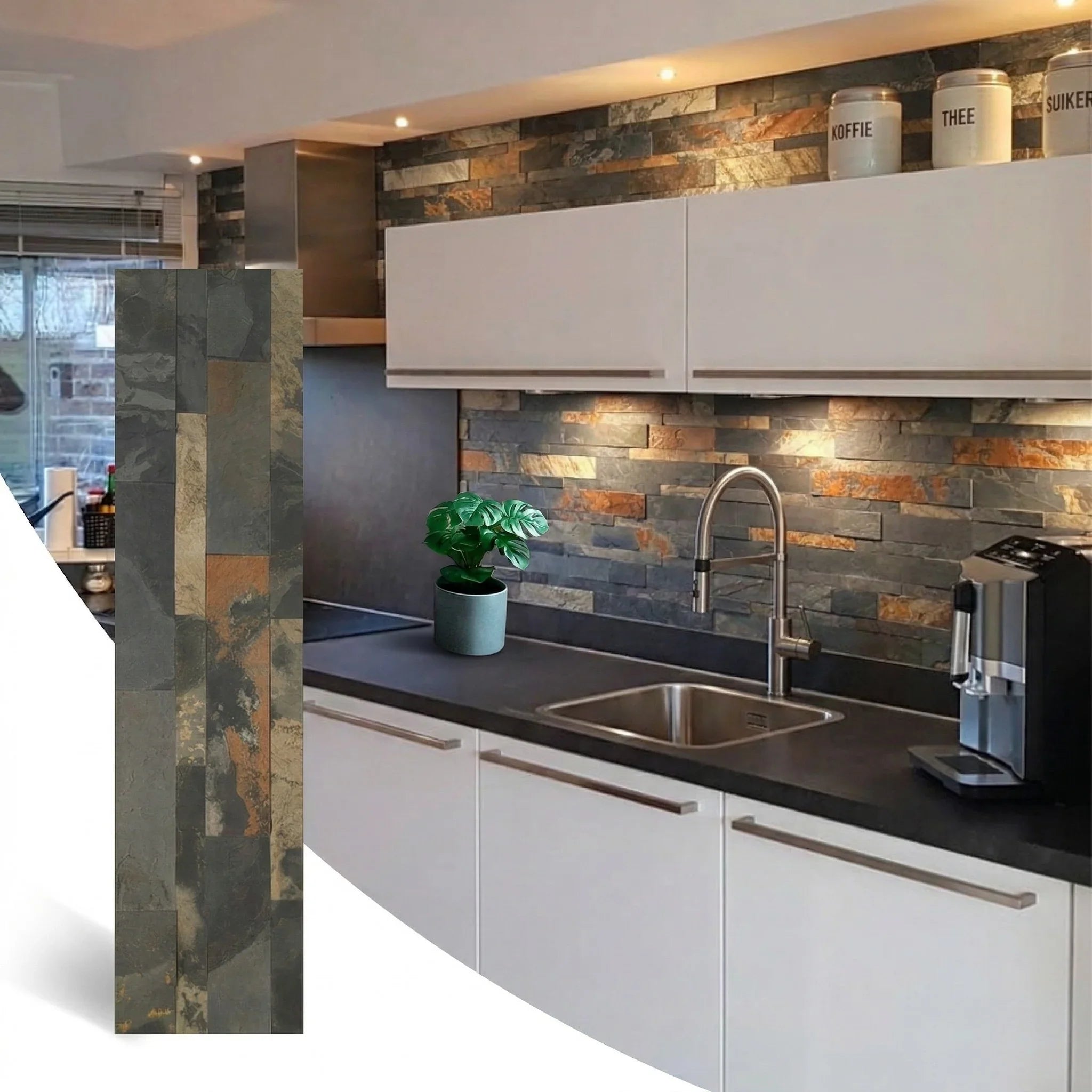 Pierre Naturelle Adhésive Autumn Rustic 60 x 15 CM — Parement Ardoise Anthracite - vue alternative