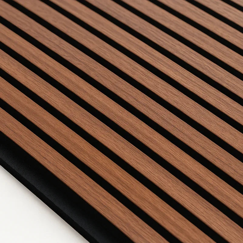 Panneau Acoustique Bois 260 x 60 cm Noyer Feutrine Noir Décoration Mural - By My Deco