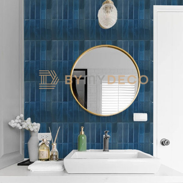 Sticker Carrelage Vinyle Vertical Bleu Salle de Bain