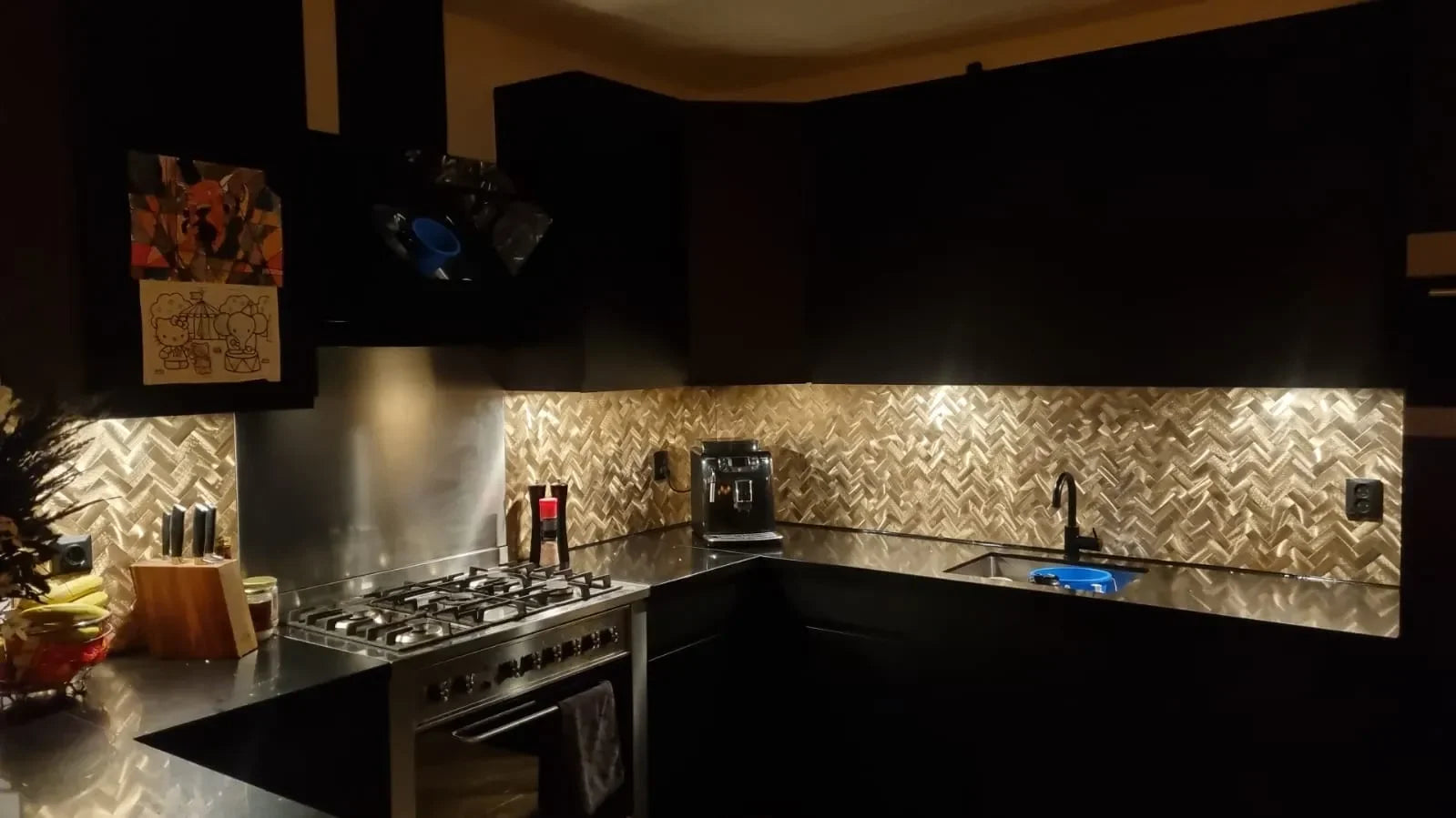 Credence Adhesive En Mosaique Chevron Doré Pour Cuisine - vue alternative