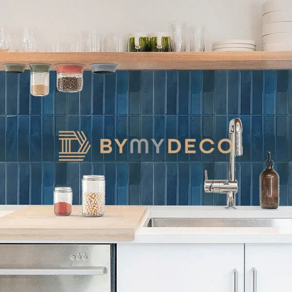 Sticker Carrelage Vinyle Vertical Bleu | Crédence Cuisine - vue alternative