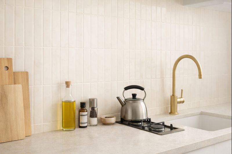 Sticker Carrelage Vinyle Vertical Blanc Cassé posé dans cuisine