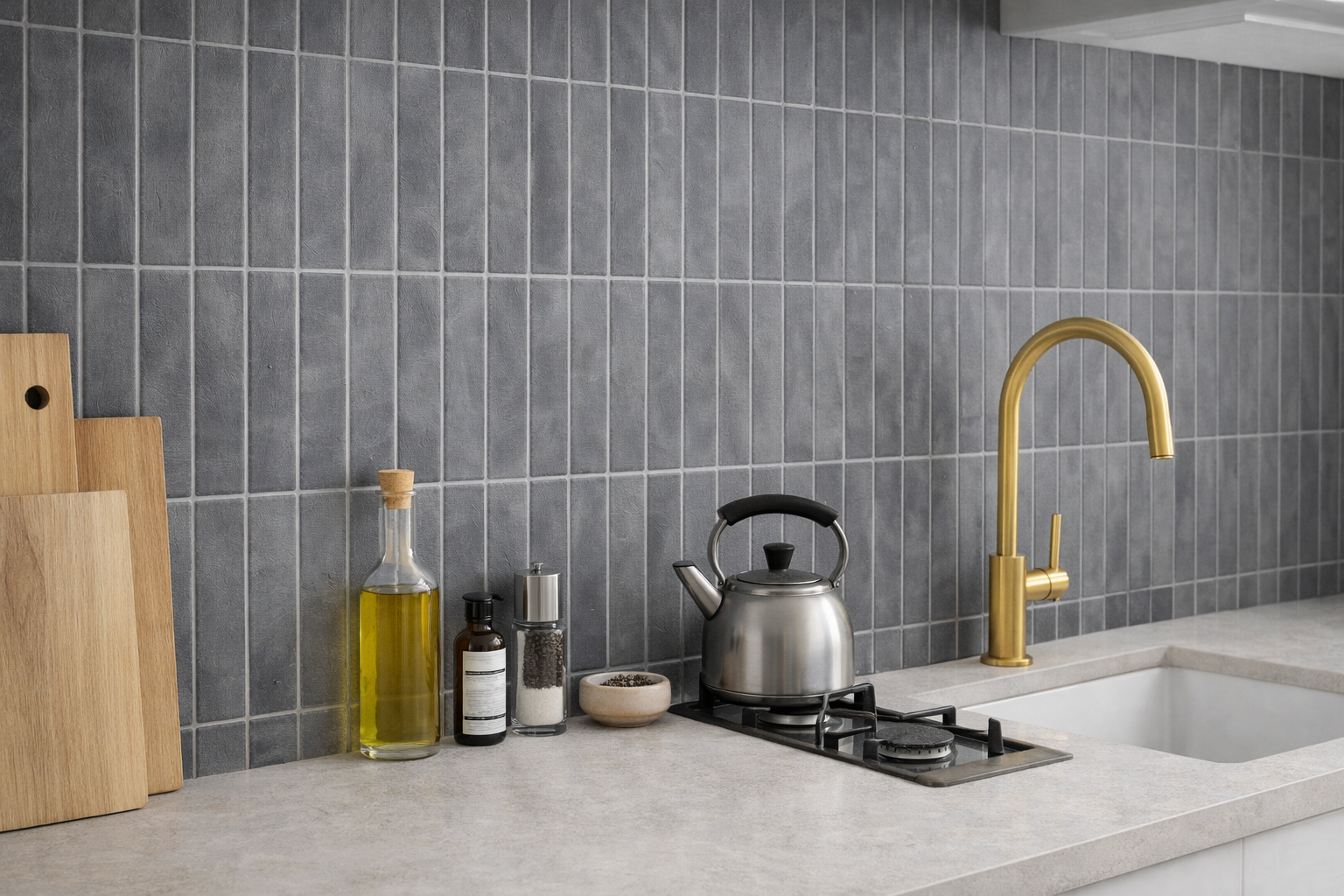 Sticker Carrelage Gris Anthracite Crédence cuisine