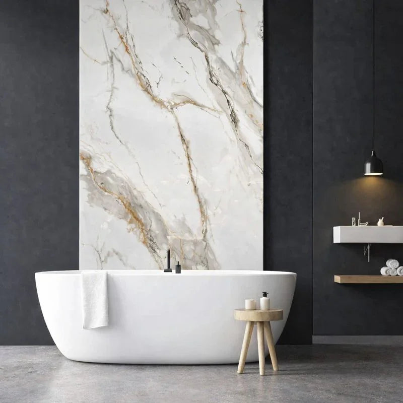 Panneau Mural PVC Effet Marbre Blanc Marron - 260 x 120 CM - vue alternative