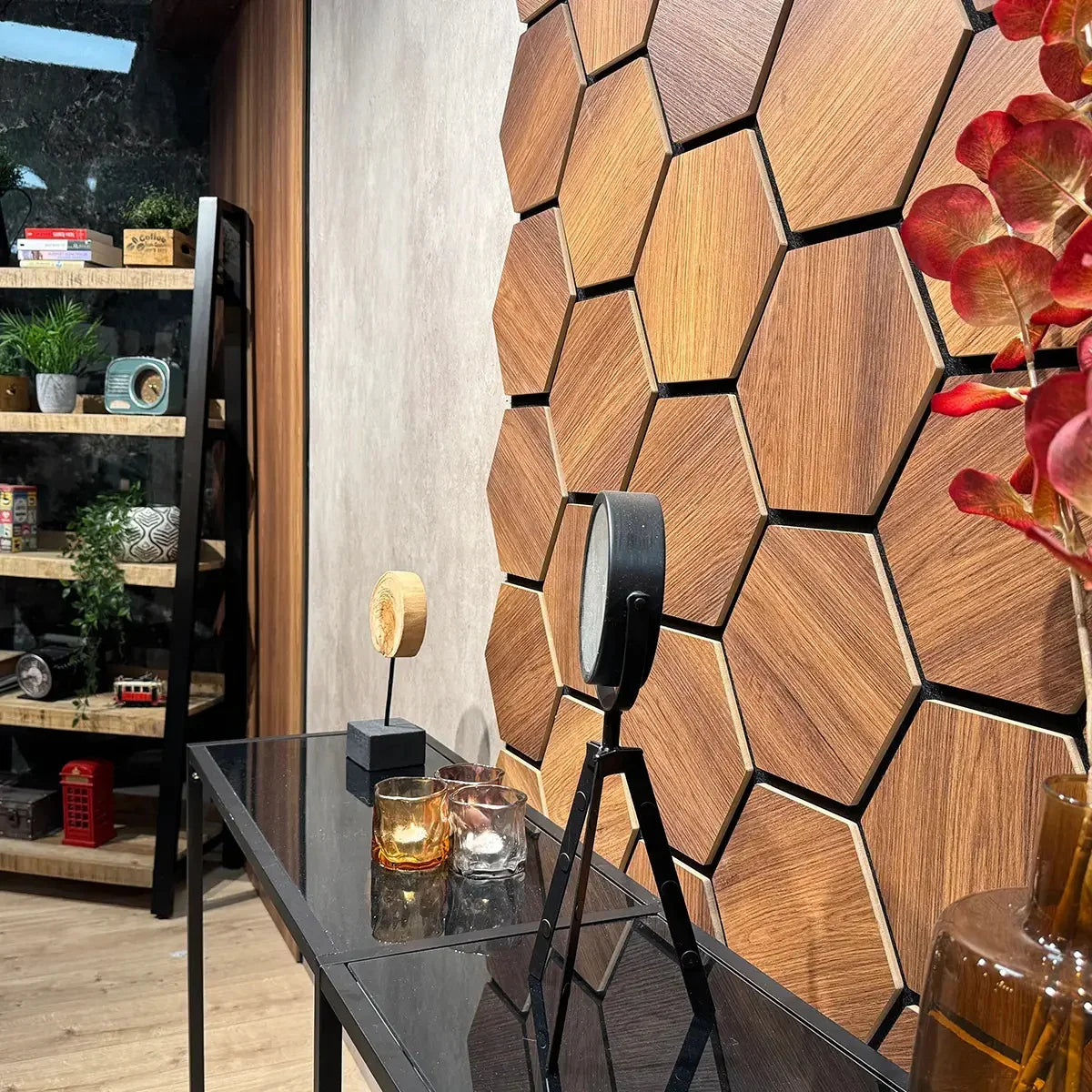 Panneaux Hexagone Bois Acoustique Noyer 66 x 78 CM