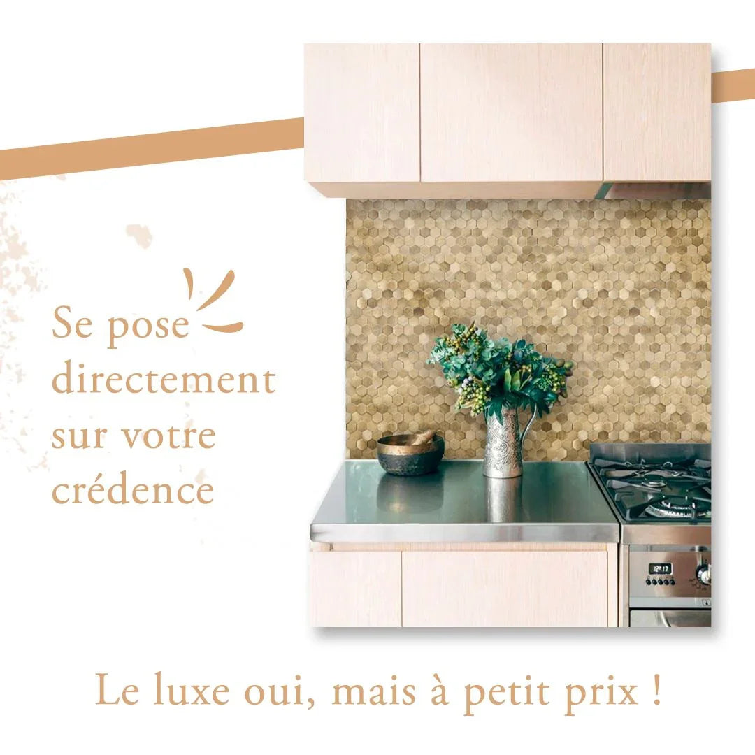 Crédence Adhésive - Mosaïque Relief Doré Décoration Cuisine - vue alternative