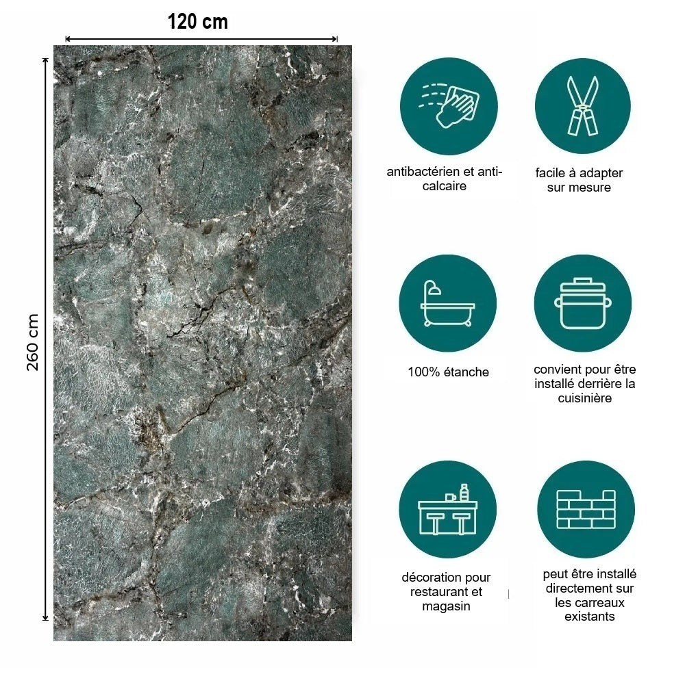Panneau Mural PVC Effet Marbre Arizona Vert - Salle De Bain 260 x 120 CM