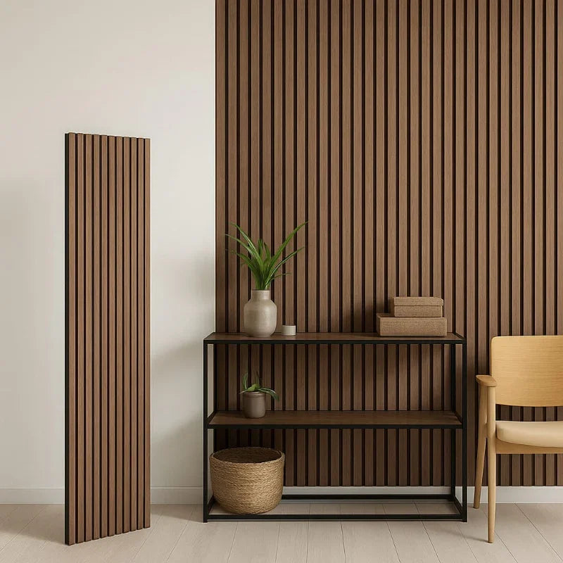 Panneau Acoustique Bois 260 x 60 cm Noyer Feutrine Noir Décoration Mural - By My Deco