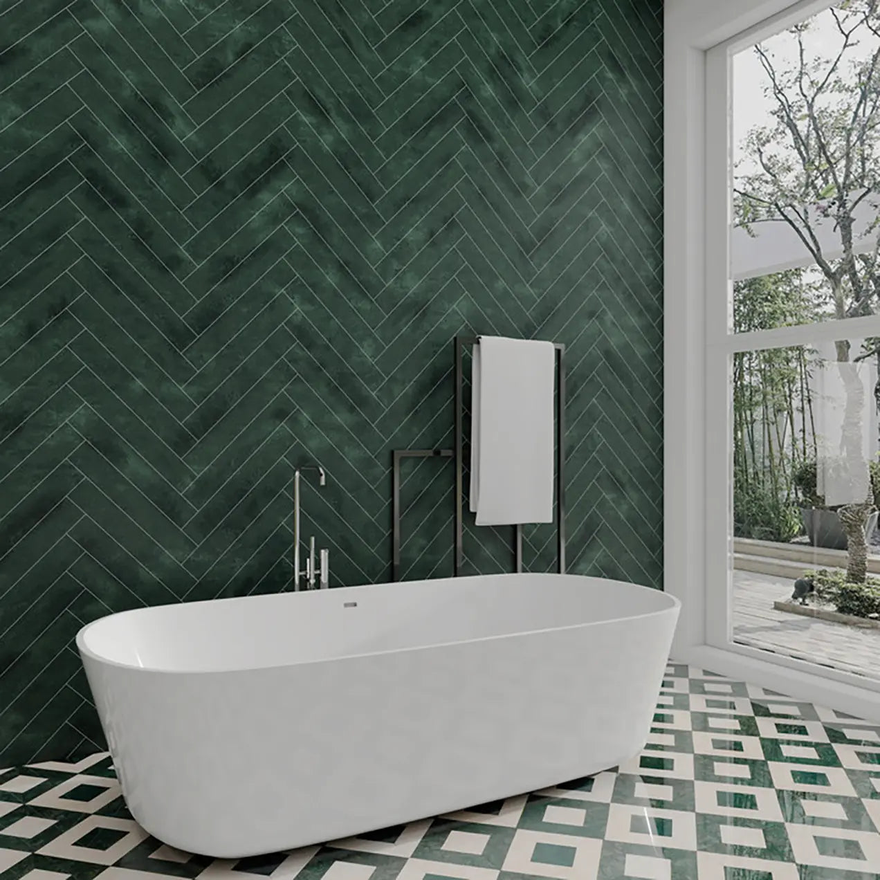 panneau_décoratig_vert_posé_dans_salle_de_bain