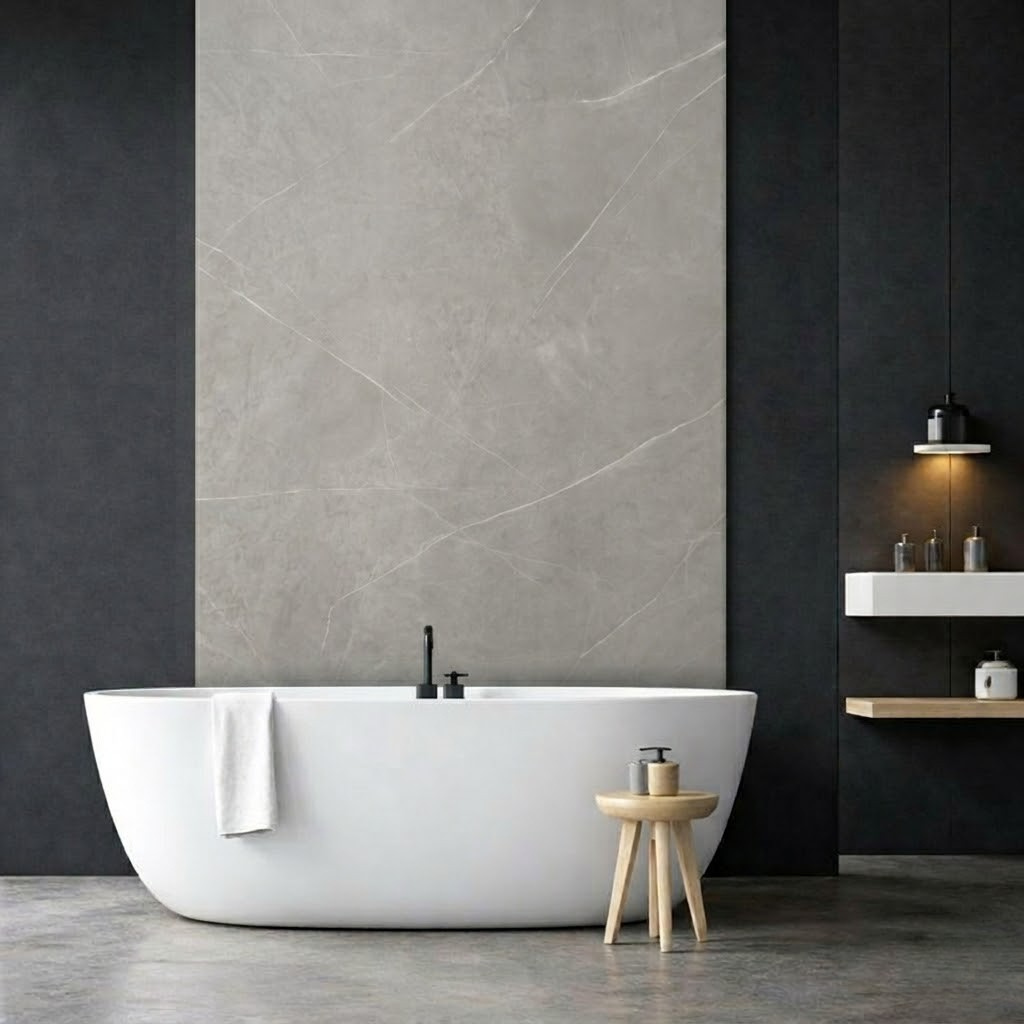 Panneau Mural Salle De Bain SPC Mercury Gris Clair Mat - Anti Rayure 260 x 120 CM - vue alternative