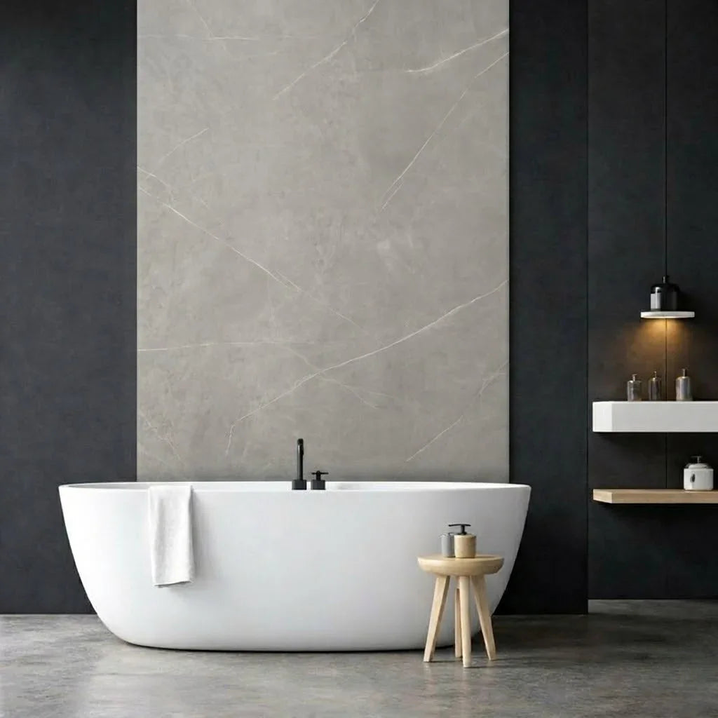 Panneau Mural Salle De Bain SPC Mercury Gris Clair Mat - Anti Rayure 260 x 120 CM - vue alternative