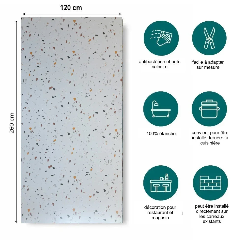 Panneau Terrazzo Mural PVC 260 x 120 CM - Pour Crédence et Salle de Bain - vue alternative