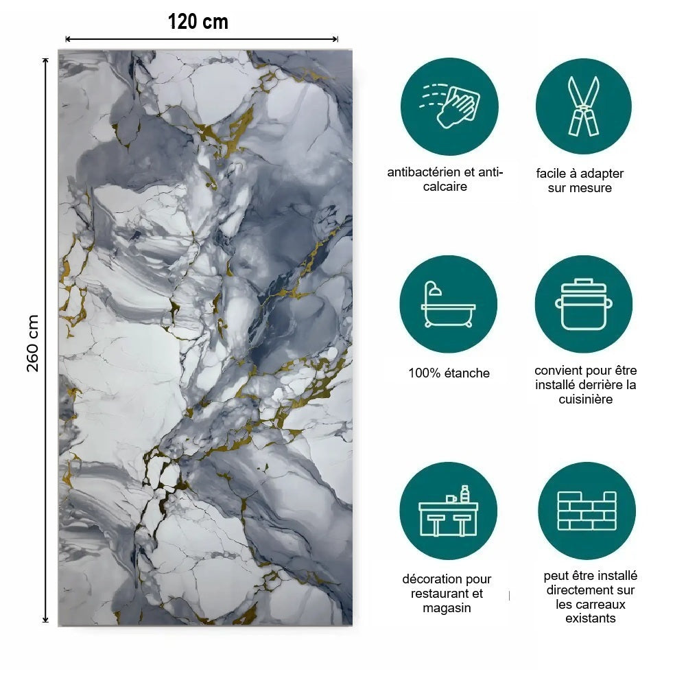 panneau pvc effet marbre bleu doré anti calcaire