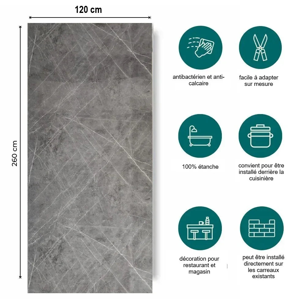 Panneau Mural PVC Effet Marbre Gris revetment mural