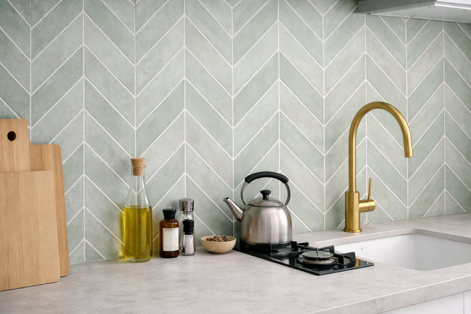 Sticker Carrelage vert credence cuisine