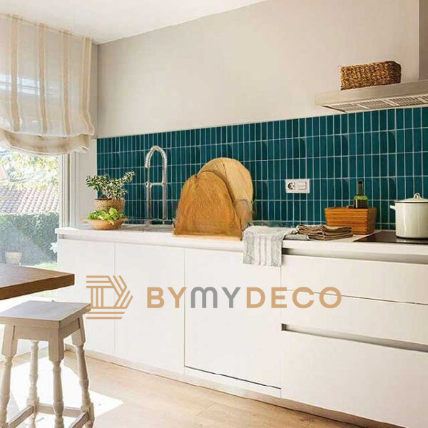 Crédence Cuisine Vinyle Vertical Turquoise posé