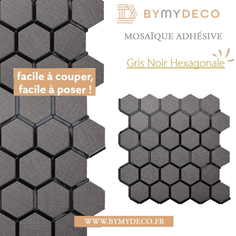 Mosaique Adhésive Credence Gris Noir Hexagonale