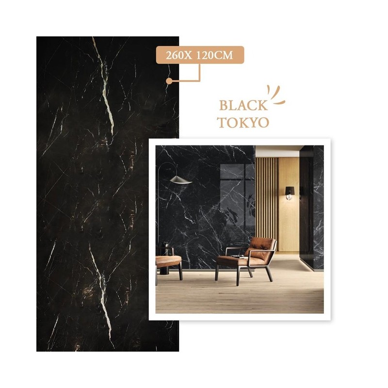 Panneau PVC Effet Marbre Noir Tokyo 260 x 120 cm