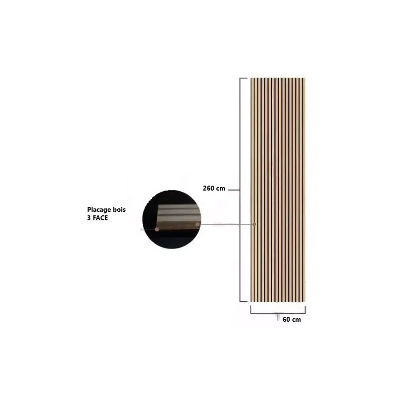 Panneau acoustique bois chêne 3 faces – tasseaux en bois de chêne de première qualité.