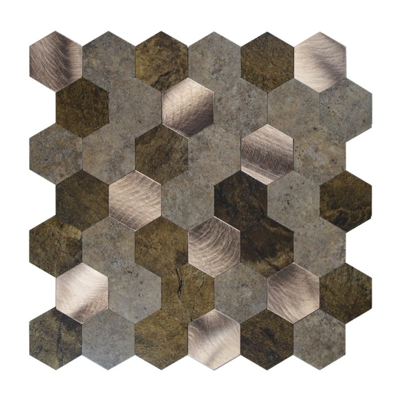 Mosaique Crédence Adhésive Hexagone Cuivre marron