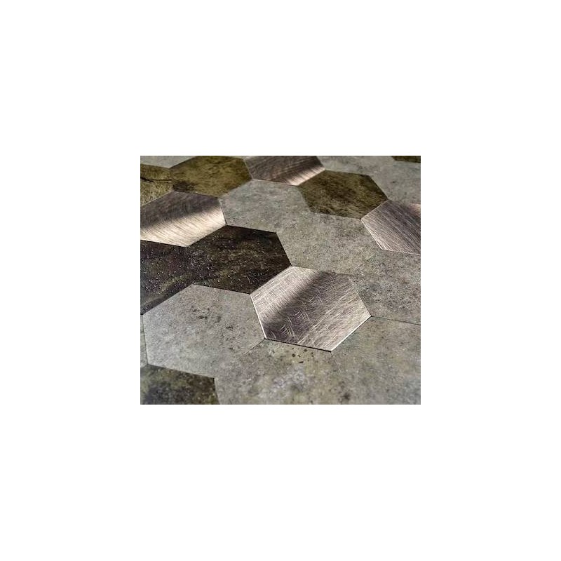 Mosaïque adhésive en forme de hexagone avec reflets cuivrés et marron