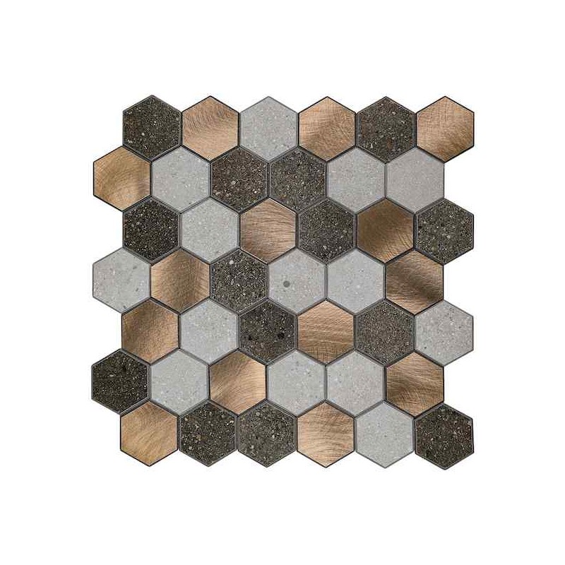 Mosaique Adhésive Hexagone Anthracite Doré en Verre