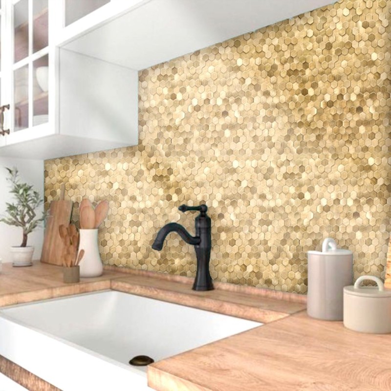 mosaique adhésive doré pour crédence de cuisine