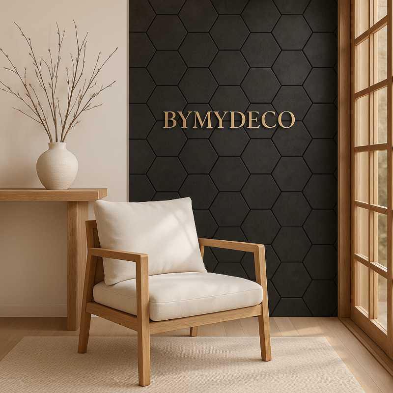 Bois hexagonale noir décoration mural salon