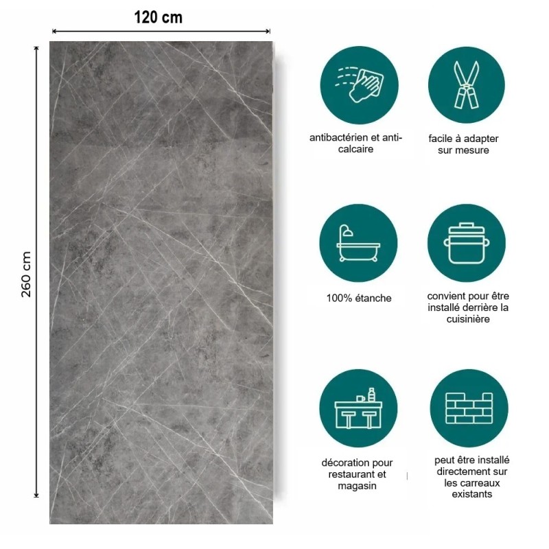 PLaque PVC Imitation marbre gris impérmeable