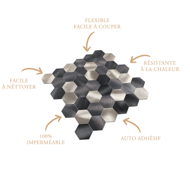 Mosaique Adhesive pour colle direct sur le carrelage noir doré