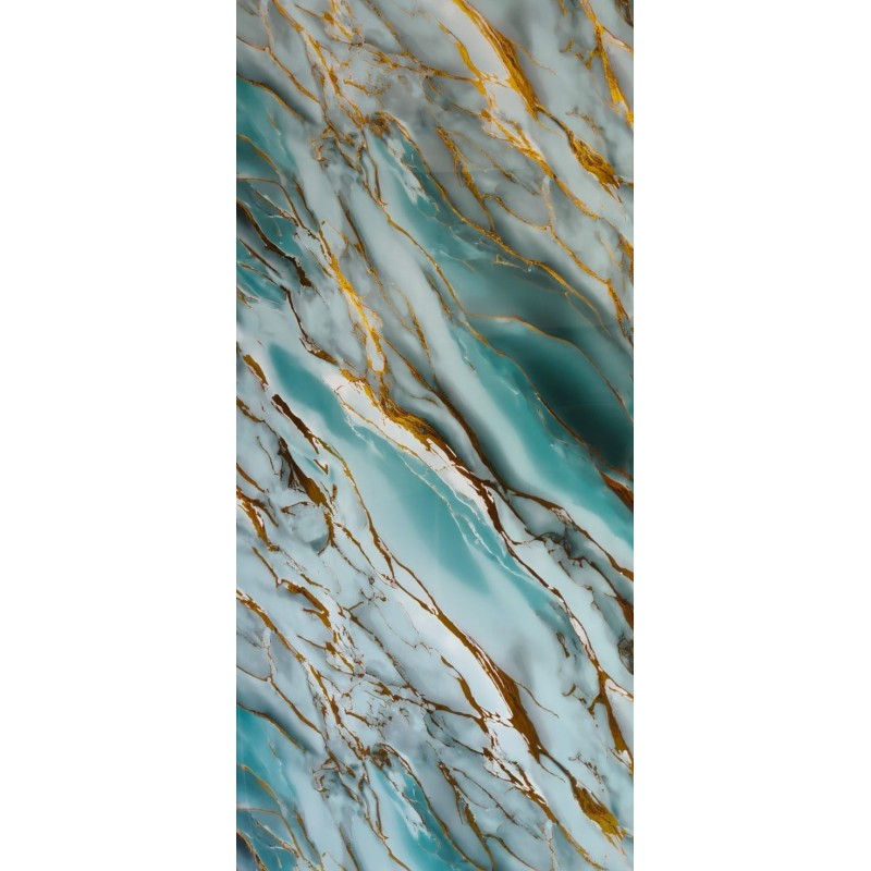 Panneau PVC Effet Marbre Bleuté avec Veine Doré Oslo