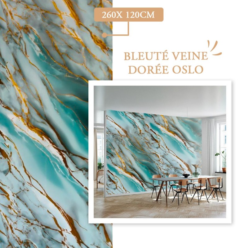 Panneau PVC Effet Marbre Bleuté avec Veine Doré Oslo