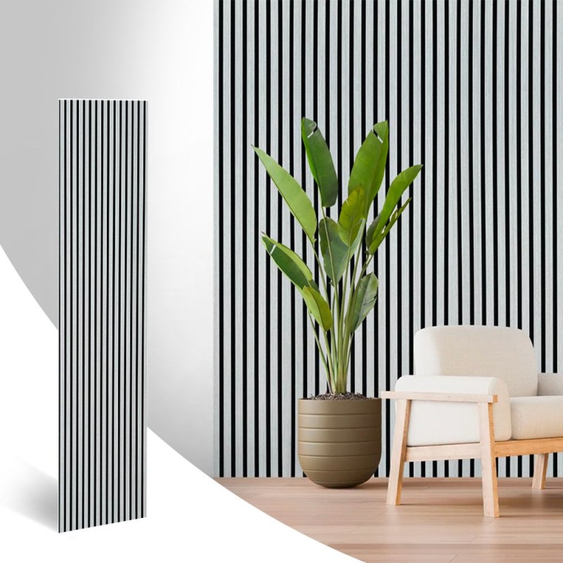 Panneau Acoustique Bois Gris Clair 260 x 60 cm Akupanel Feutrine Noir