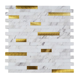 Crédence Adhésive - Mosaique Blanc doré Réctanguilaire