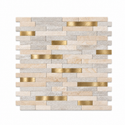 Crédence Adhésive Rectangulaire Japandi Beige & Or